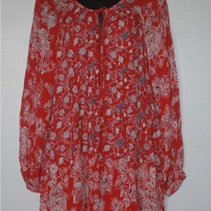 Free People Red Floral Long Sleeve Dress